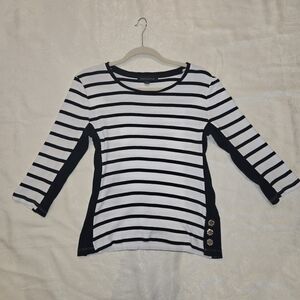 Tommy Hilfiger Navy and White Striped 3/4 Sleeve Top